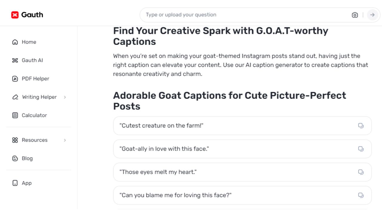 From Good to G.O.A.T: Create Unique Instagram Captions Instantly by Gauth